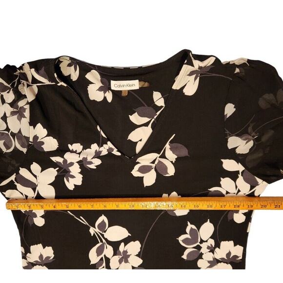 Calvin Klein Blouse Romantic Sheer Sleeve Dressy Floral V Neck Size Medium - Picture 9 of 12